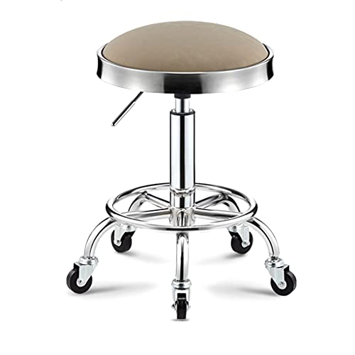 Pretty Rolling Swivel Stool with Wheels, Adjustable Height PU Leather Bar Stool Office Shop Stool with Footrest Massage SPA Stool Hairdressing Salon Stools Brown（Grey）