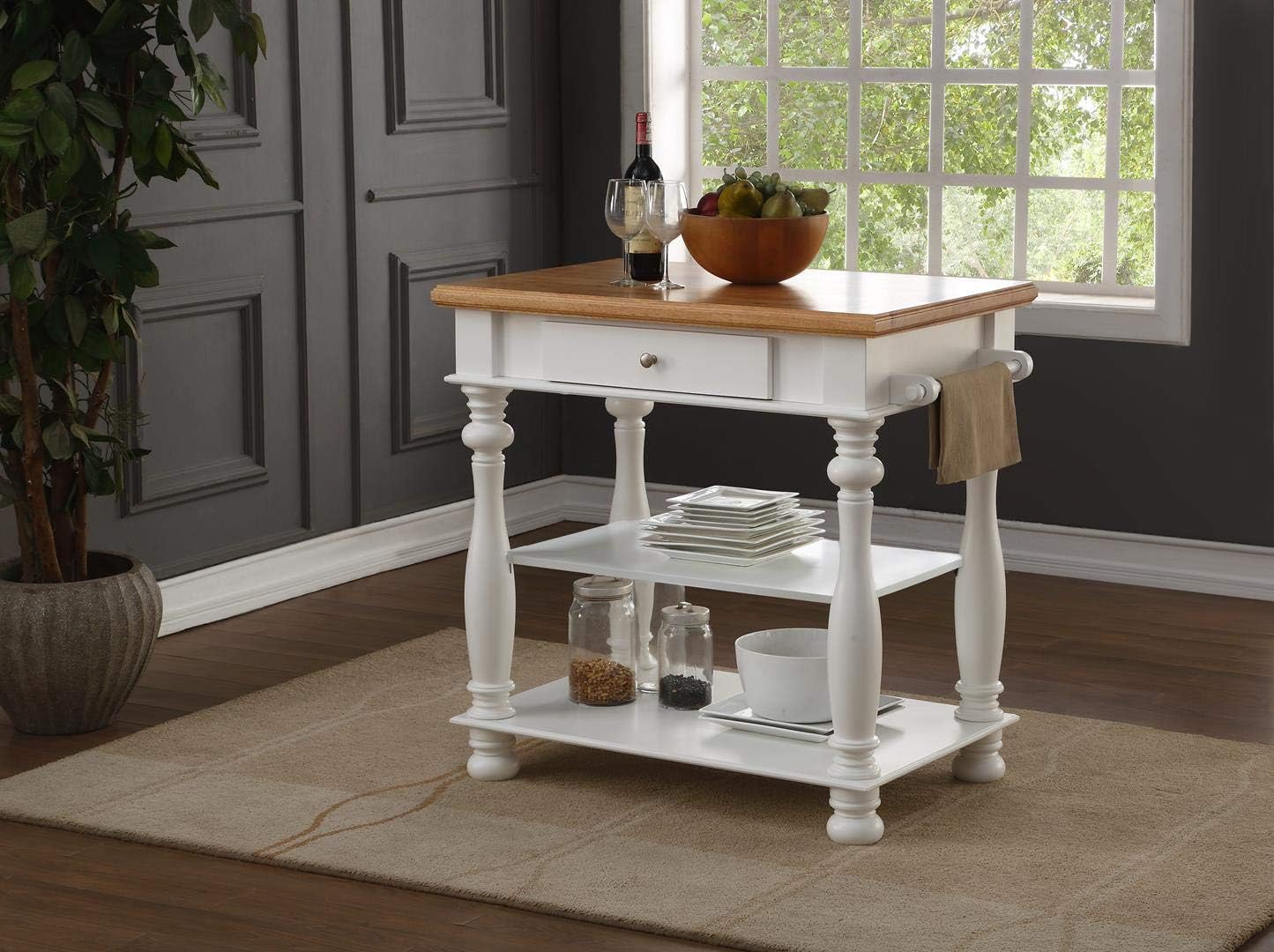 Bernards Birch Kitchen Island, white