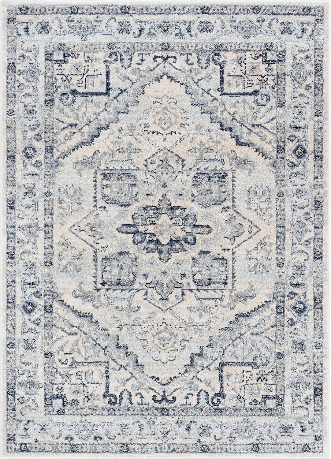 Well Woven Omaha Collection Camilla Transitional Medallion Ivory & Blue 7'10