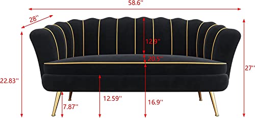 Loveseat Sofa, Modern Velvet Couch Accent Upholstered Settee, 2 Seater Small Loveseat for Small Spaces, Office, Bedroom, Living Room (Light Blue)