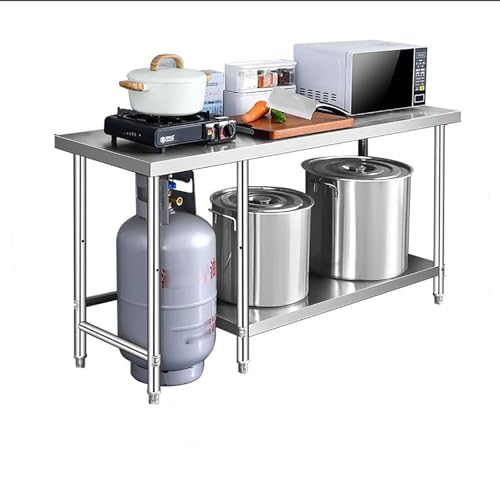 Commercial Kitchen Work Table,Stainless Steel Prep Table,Commercial Stainless Steel Kitchen Prep Table,Strong Load-Bearing, Thickened countertop,for Restaurant Garage Outdoor.