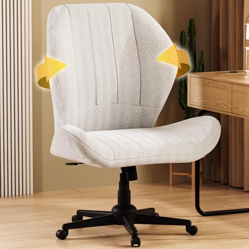 Cross Legged Chair Armless Office Chair with Wheels Wide Desk Chair with Tall Back Comfy Vanity Chair with Stress Relief Curved Design Seat Criss Cross Chair for Bedroom & Office