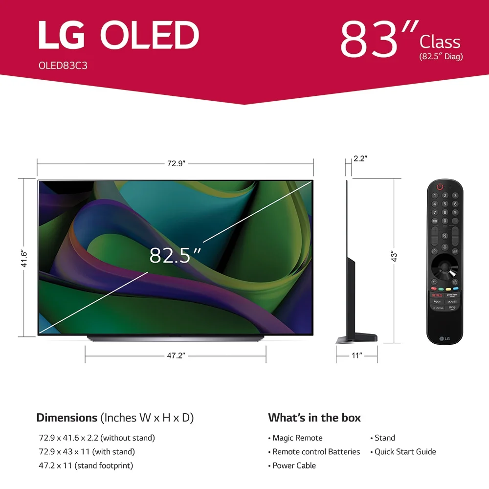 "LG 83"" 4K UHD OLED evo C3 Series AI Processor Gen6 Smart TV with Dolby Vision"