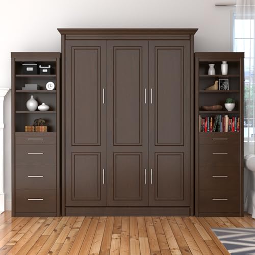 Coventry Queen Murphy Bed with 2 Storage Cabinets | Engineered and Solid Wood Construction - No Melamine Used | Walnut Stained Birch Veneer Finish | Queen Size Murphy Cabinet Bed