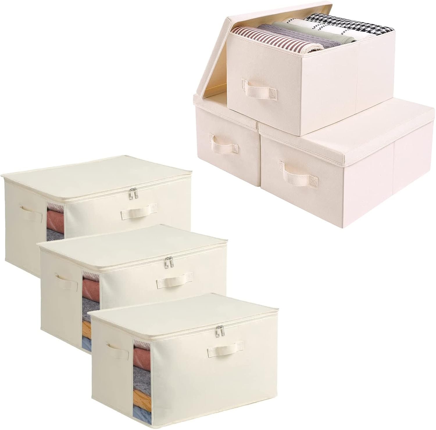 Vailando Storage Bin 3pck Large Fabric Storage Bin with Lids Decorative Storage Boxes 3-Pack Large Canvas Comforter Storage Bags Closet Organizer for Clothes