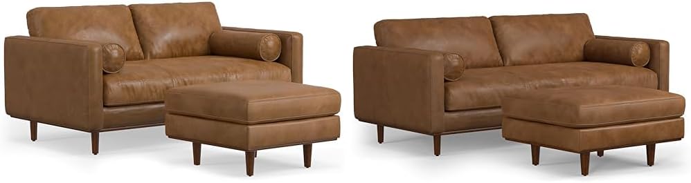 SIMPLIHOME Morrison Sofa and Ottoman Set, Full Grain- Pure- Aniline Leather, for Living Room, Apartment, Studio,Office