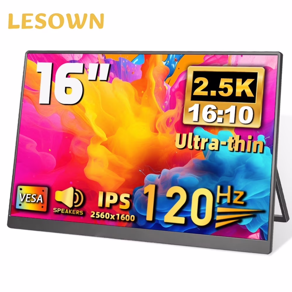 LESOWN 2.5K 16 Inch External Second Screen 120Hz Gaming Display USB-C HDMI 2560x1600 Ultra Slim Portable Auxiliary Monitor for Windows PC