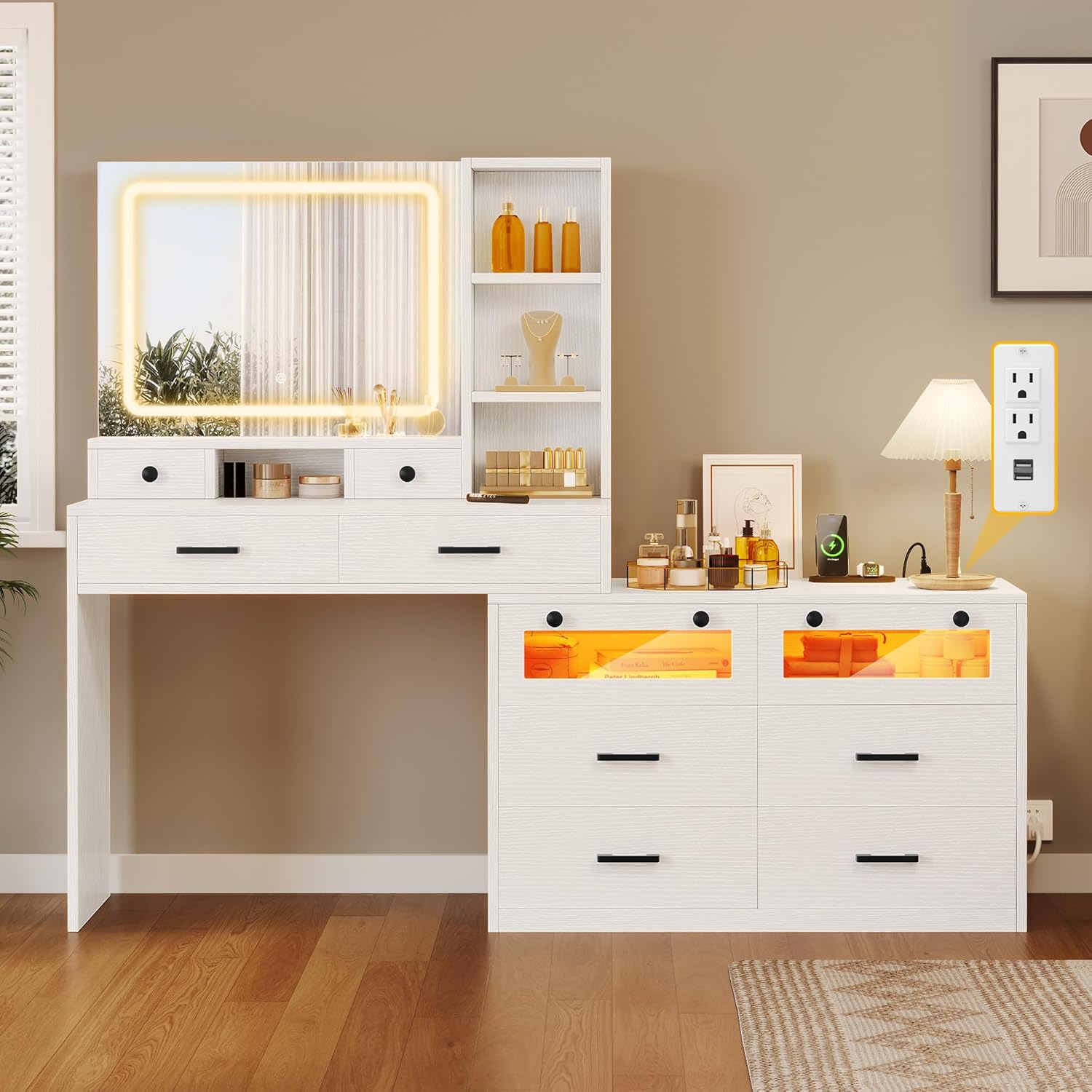 YITAHOME 10 Drawer Dresser with LED and Power Oultes, 65