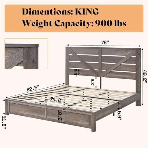 Queen Size Farmhouse Bed Frame with 49.2