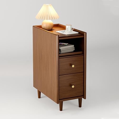 Wooden Nightstand Small Bedside Table With 2 Drawers And 1 Shelf End Table 7.9in 9.8in 11.8in Wide Minimalist Modern Practical Side Table Durable Space-saving For Bedroom Living Room(Walnut,7.9x16.1x2