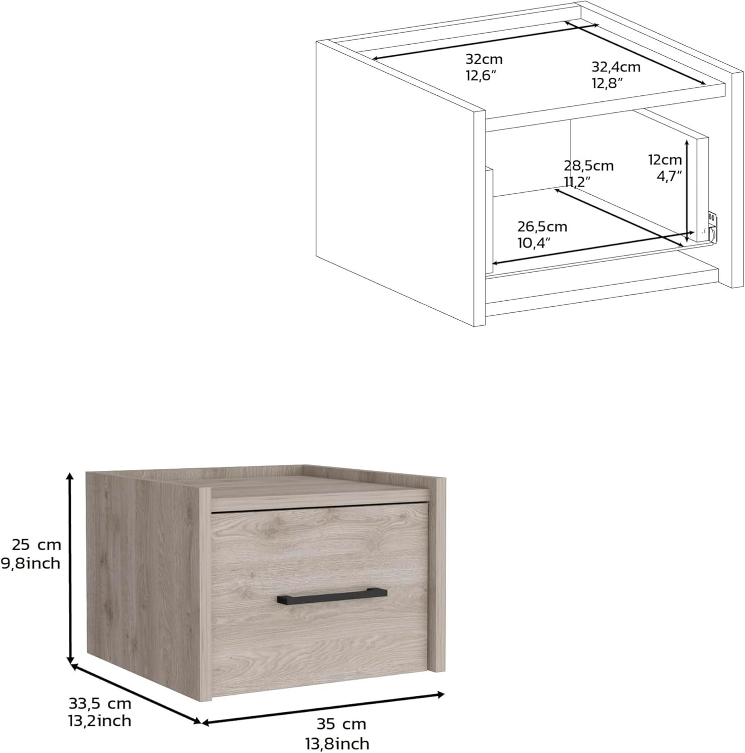 Light Gray Modern Floating Nightstand, Space-Saving Design with Convenient Drawer and Black pull Handle