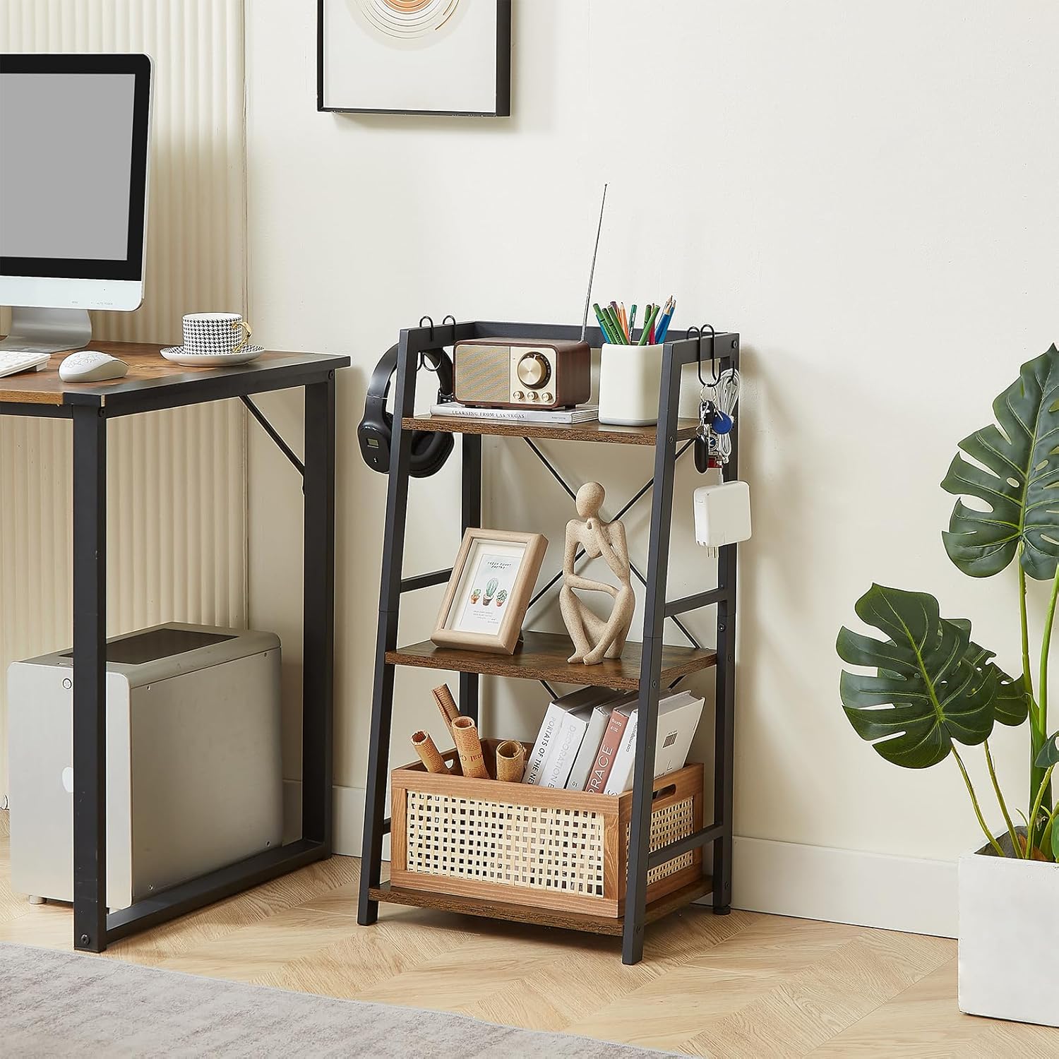 3 Tier Bookshelf, Industrial Bookcase Wood Storage Shelf with Metal Frame for Living Room, Bedroom and Office