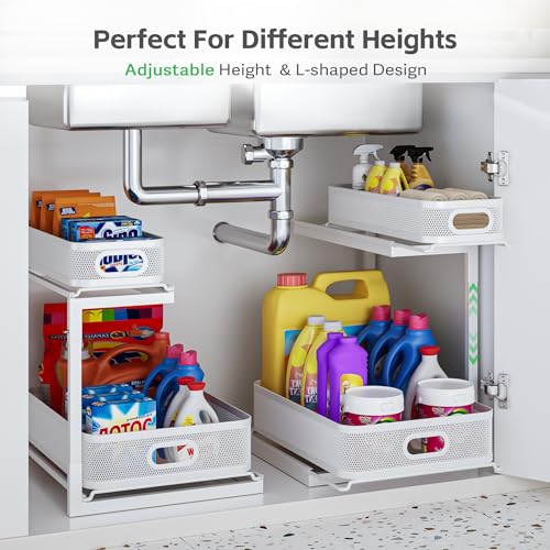 1 Pack Under Sink Organizers And Storage Height Adjustable,2-Tier Slide Out Drawer Shelf,Multifunctional Mesh Pull Out Under Cabinet Organizer For Kitchen,Bathroom,Laundry Room-Black
