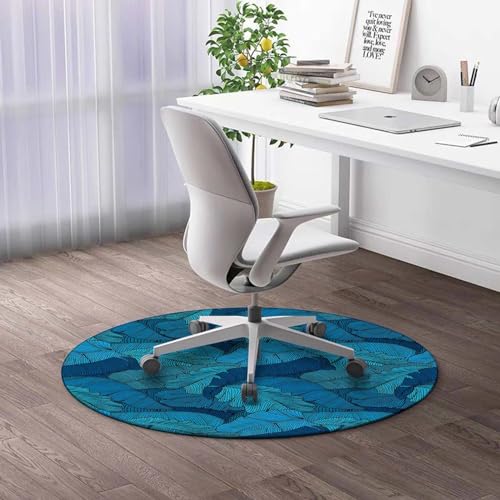 Round Rug 39 in Abstract Wings Chair Mats for Low Pile White Black Green Thick Hard Floor Protector Office Chair Mat with Lip for Carpets