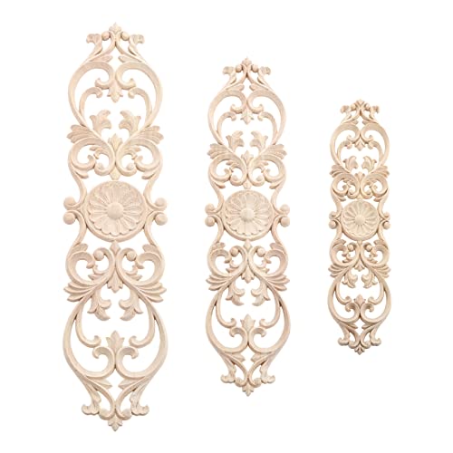MUXSAM Wood Onlays Appliques, Long Wooden Carved Overlays Furniture Center Carvings Decals for Cabinet Closet Door Wall Dresser DIY Crafts Project(2-Pack, 30x7cm/11.9
