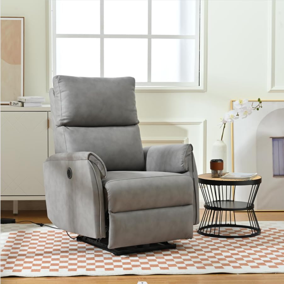 Electric Power Recliner Chair, Small Recliner Chairs with USB Port, Home Theater Electric Recliners, Thick Back Cushion, Ergonomic Narrow Recliners for Small Spaces (Orange-07)