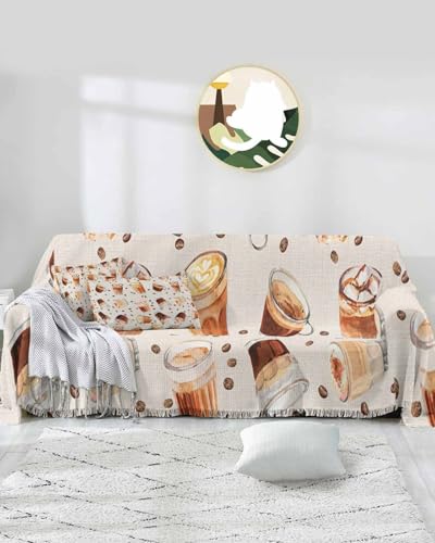 Coffee Texture Black Sofa Cover Couch Covers for 3-4 Cushion Couch Throw Couch Cover with Tassel Soft Sofa Slipcover Modern Coffee Beans Texture Couch Furniture Protector for Dog Pet 71