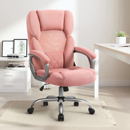 SEATZONE Ergonomic Home Desk Office Chair with Armrests and Wheels, Comfortable Swivel Task Executive Computer Chair, Velvet Fabric for Adults and Teens,Gray