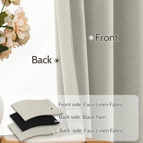 SimpleHome Cream Linen 100% Blackout Curtains for Living Room,84 Inch Length Farmhouse Back Tab Textured Curtains for Bedroom,2 Panels,52