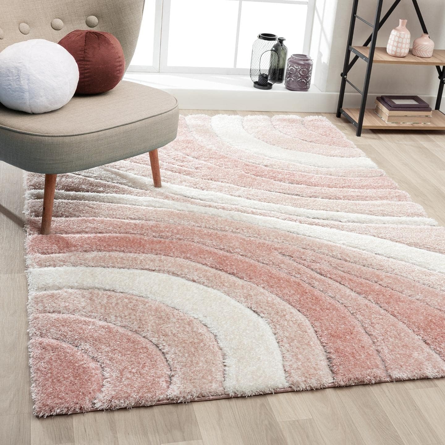 LUXE WEAVERS Lantanas Collection 7070 Pink 8x10 Modern Shag Geometric Area Rug