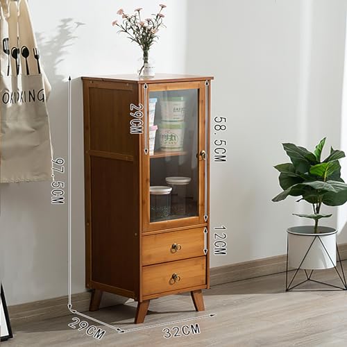 Storage Cabinet Wooden Display Cabinet Sideboard Cabinet with Magnetic Suction Door, Multifunctional Storage with Acrylic Glass,Tall Slim Narrow Bathroom Storage Cabinet (One door with 2 drawer)