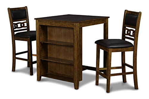 New Classic Furniture Gia Counter Table with Two Chairs and Storage Shelf, 30-Inch, Ebony
