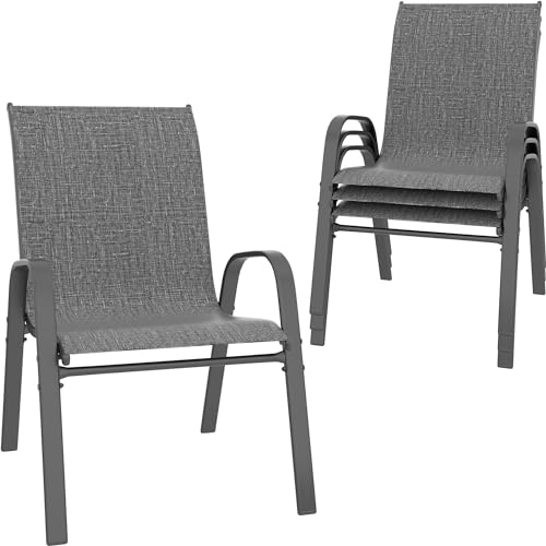 Xilingol Patio Chairs Set of 2, Outdoor Lightweight Stackable Dining Chairs w/All-Weather Textilene Fabric & Metal Frame, 350LBS Capacity, Outdoor Furniture for Pool Deck, Backyard, Garden (Khaki)