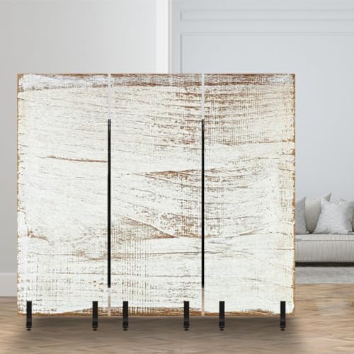 3 Panels Freestanding Acoustic Room Divider Wood Texture Plank Grain Wooden Desk Table Floor Old Striped Timber Soundproof Privacy Screen Folding Sound Absorbing Partition Wall Divider for Office