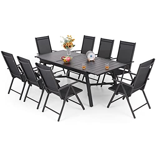 PHI VILLA 7 Piece Patio Dining Set, Patio Furniture Outdoor Dining Set with Adjustable Portable Patio Folding Chairs (Blue) & Extendable Patio Dining Table for Yard, Garden and Lawn