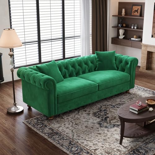 82'' Velvet Chesterfield Sofa, 23.62'' Extra Deep Seat Couch, Upholstered 2 Seater Loveseat with Rolled Arm, Button Tufted Back Cushion, Nailhead Trim, Oversized Loveseat for Living Room, Hotel, Brown