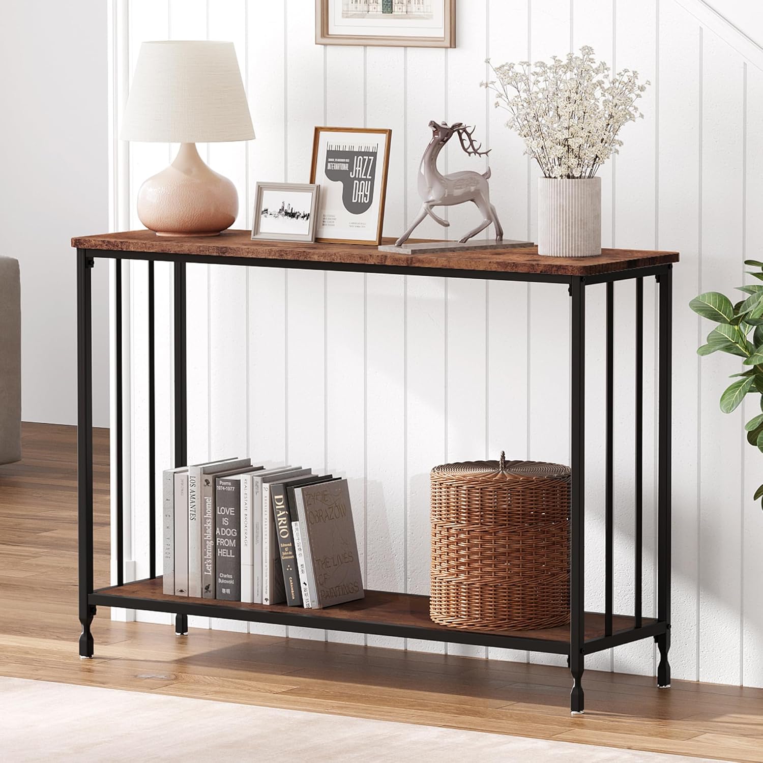 IDEALHOUSE Console Table, Sofa Tables Narrow Entryway Table with Glass Shelf and Metal Frame, 41.5