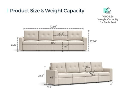 LINSY HOME Oversized Modular Sofa, RUBIK III 4 Seat Modular Sectional Couch with 3 Ottomans, U Shaped Sleeper Sofa with Storage, All Covers Changeable Washable, Dark Grey