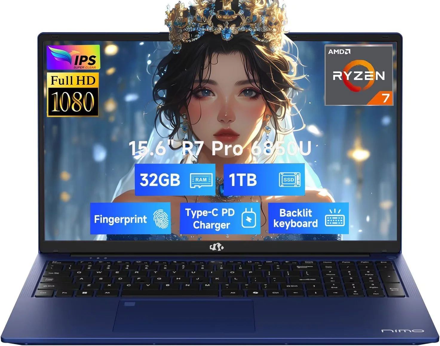15.6" Light-Gaming-Laptop, 8 Cores AMD Ryzen 7 Pro 6850U 32GB LPDDR5 RAM 1TB SSD (Beat i7-1360P Up to 4.7GHz) AMD Radeon 680M GPU IPS FHD Computer with 100W Type-C Backlit Keyboard Fingerprint