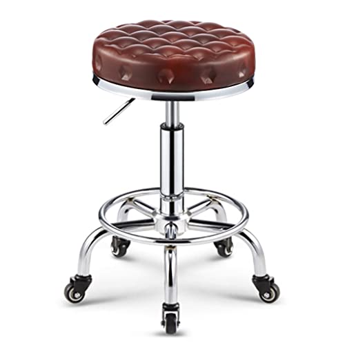 Rolling Stool Chair with Double Bearing Wheel,Vanity Stool Not to Wrap Hair,Adjustable Height PU Leather Shop Stool with Footrest,Swivel Massage Hairdressing Salon S red（Red）