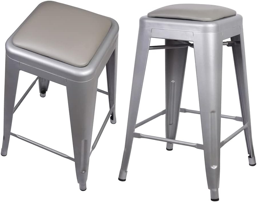 GIA 24-Inch Counter Height Backless Metal Stool with Gray Vegan Seat, Gray, Set of 2