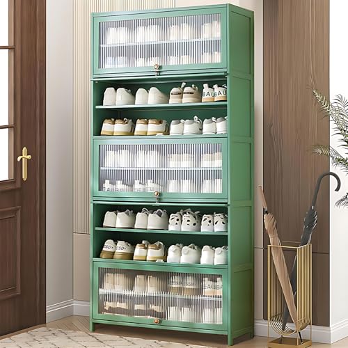 Bamboo Shoe Storage Cabinet with Flip Doors, 10 Tier Freestanding Shoe Rack for 40-45 Pairs, Entryway Shoe Cabinet for Hallway Office Living Room (Grey)