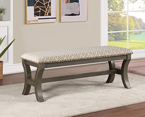 OSP Home Furnishings Monaco 48 Inch Bench with Antiqued Bronze Nailhead Trim, Grey Fabric and Antique Grey Base