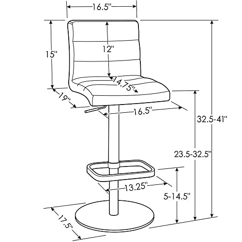 Zuri Furniture Modern Adjustable Height Black Lush Bar Stool with Brushed Square Base
