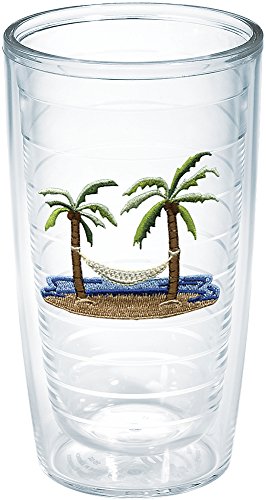 Tervis Palm Tree & Hammock Scene Made in USA Double Walled Insulated Tumbler Cup Keeps Drinks Cold & Hot, 16oz - 4pk, Unlidded