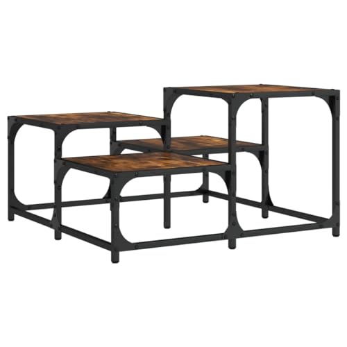 vidaXL Engineered Wood Coffee Table - Brown Oak Square Table with Metal Frame - Industrial Style Living Room Furniture