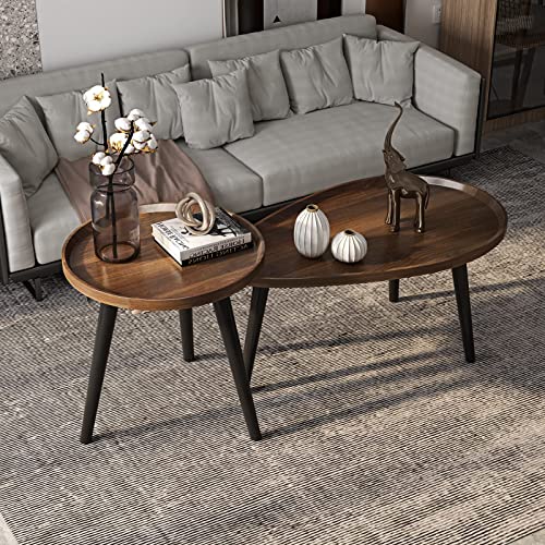 SHENGTIAN MDF Nesting Coffee Table Round, Oval Coffee Set of 2, Suitable Sofa Table Set Decorations for Living Room, Bedroom, Hotel (marble White)