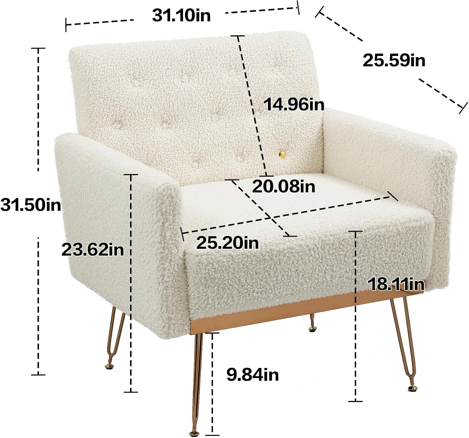 Modern Accent Armchair, Upholstered Teddy Short Plush Particle Leisure Single Sofa with Rose Golden Feet for Living Room, Bedroom, Office, Nail Salon
