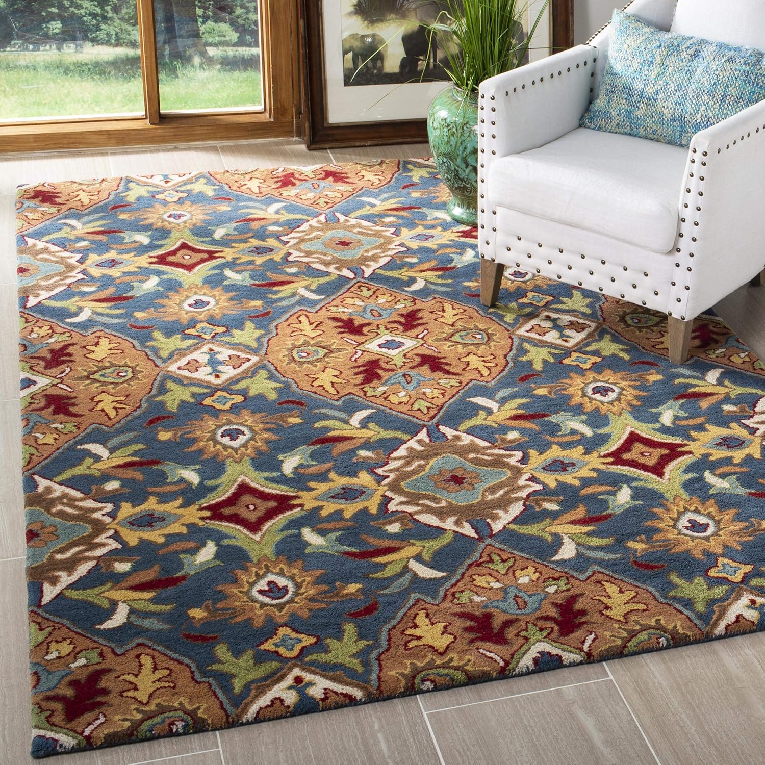 SAFAVIEH Heritage Collection Area Rug - 6' x 9', Camel & Blue, Handmade Traditional Oriental Wool, Ideal for High Traffic Areas in Living Room, Bedroom (HG653A)