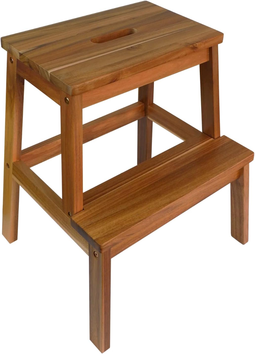 Solid Wooden Utility Step Stool for Adult,Sturdy Acacia Wood 2 Steps Ladder Bedside Step Helper for Kitchen,Bathroom,Bedroom,350lb Load Capacity (Natural)