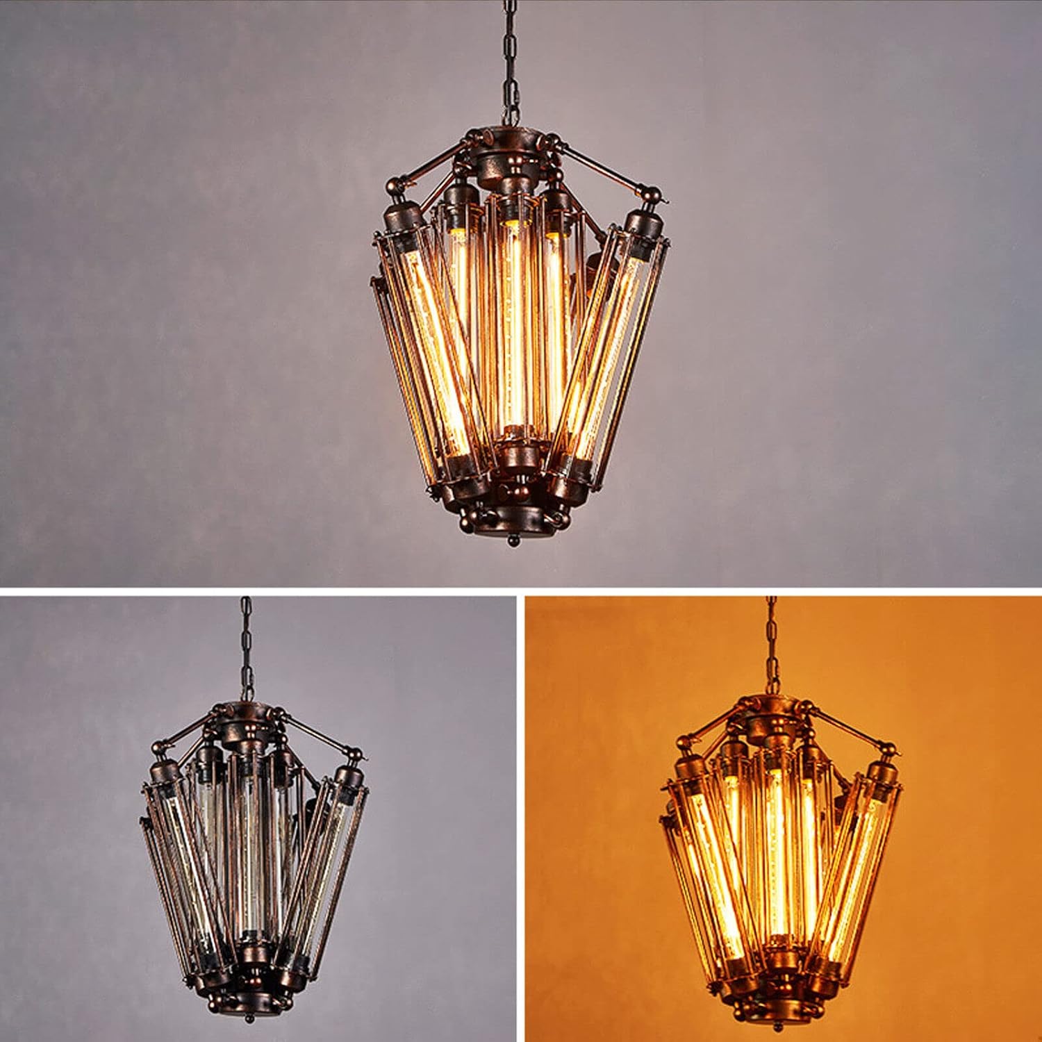 8-Lights Retro Chandelier, Industrial Metal Pendant Lamp Steampunk Pendant Hanging Lamp Geometric Structure Ceiling Lamp for Kitchen Island Foyer Hallway Living Room Bar