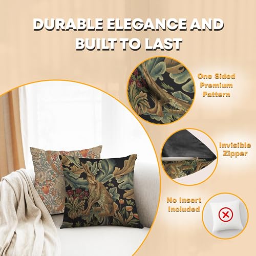 Brown Hare Square Throw Pillow Cover - 18x18 Decorative Boho Cushion Case for European Cotton Home Decor, Room Decor, Jacquard Woven Belgian Cushion for Living Room