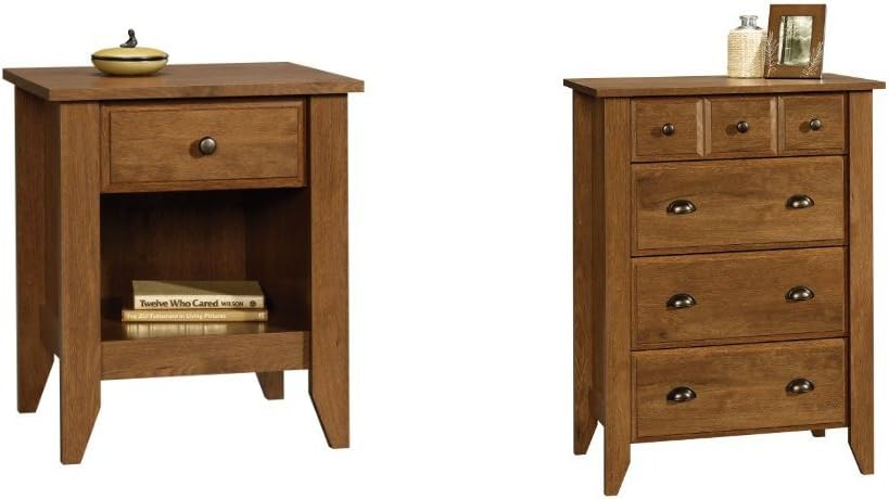 Sauder Shoal Creek Night Stand, Oiled Oak + Sauder Shoal Creek 4-Drawer Chest, Oiled Oak_Bundle