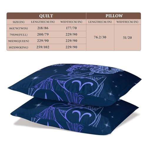 Delerain Comforter Set Queen Size, Aries Zodiac Sign 3-Piece Bedding Set for Women Men Modern Soft Microfiber Bedroom Set Room Decor, 1 Duvet Cover + 2 Pillowcases