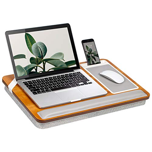 ROSSIE HOME Premium Real Acacia Wood Lap Desk with Wrist Rest, Mouse Pad, and Phone Holder - Fits up to 15.6 Inch Laptops - Natural - Style No. 91726