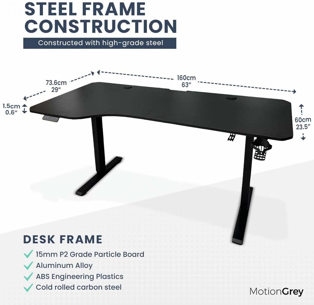 Height Adjustable L Shaped Standing Desk Left Side, 160 x 60 cm, Corner Desk, L Shape Desk, Adjustable Computer Electric Sit Stand Desk Stand - Black Frame Motorized with Table Top
